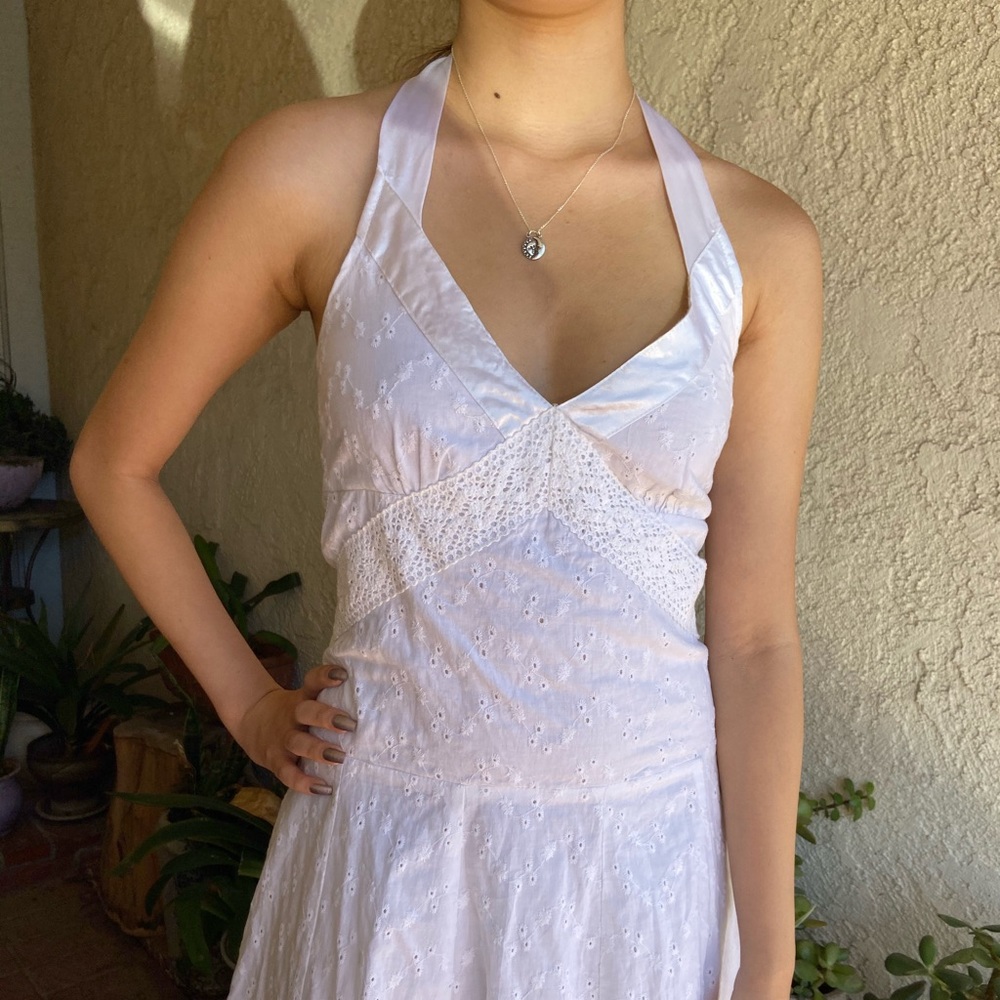 Vintage Valley Girl White Eyelet Halter Dress - Picture 4 of 5